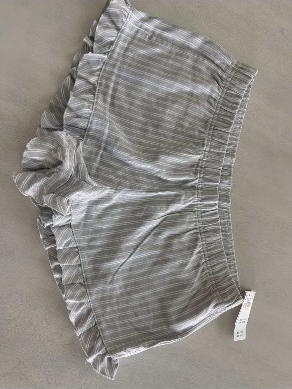 Hollister Light Gray & White Striped Ruffle Pajama Shorts